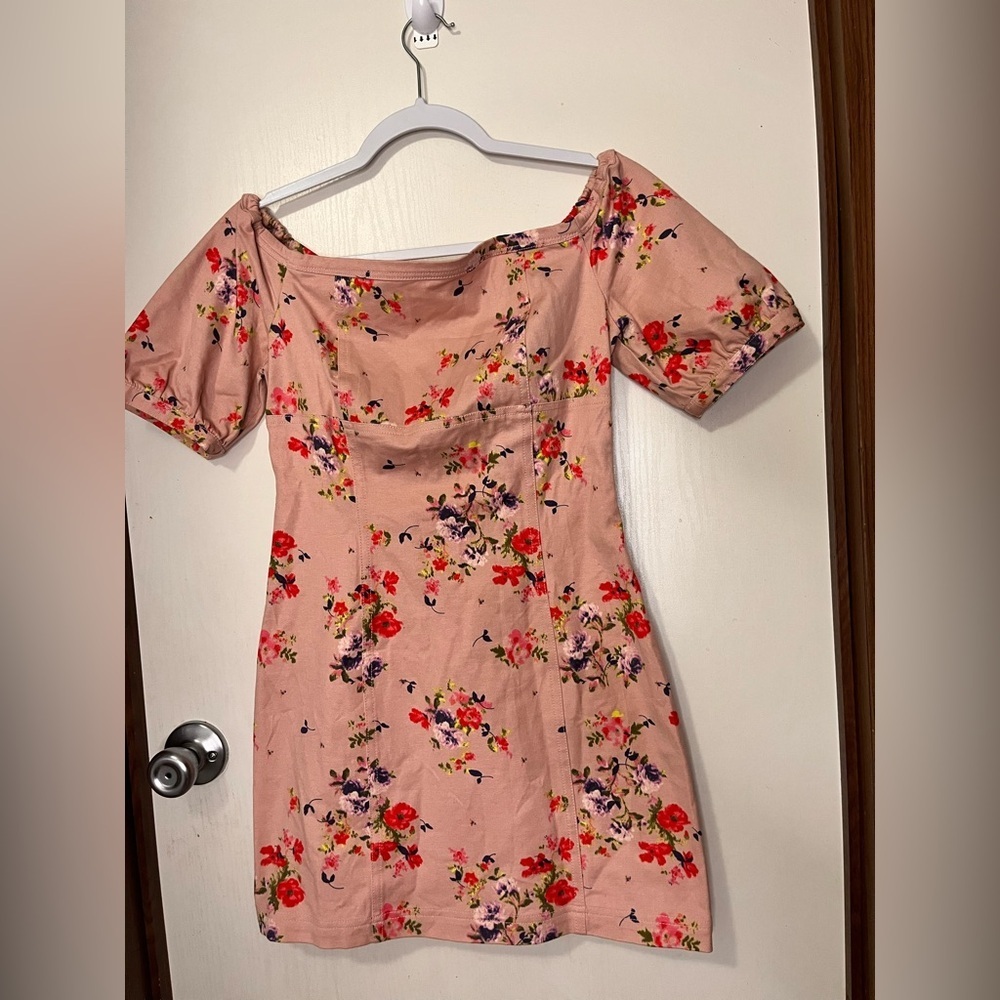 Leith Pink Floral Square-Neck Mini Dress